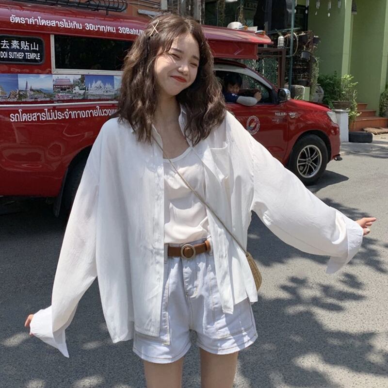 ホワイトシャツ ジャケット スプリングオータムルーズシフォントップス 春物 秋物 試着室25943350569