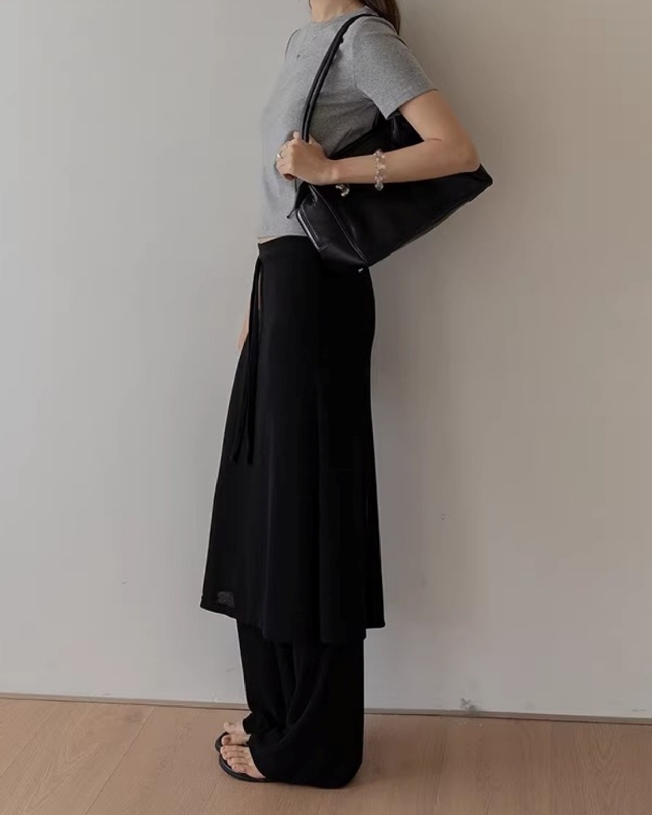 Drawstring layered design skirt Pants L0167