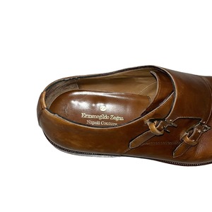 ERMENEGILDO ZEGNA brown leather monk strap shoes