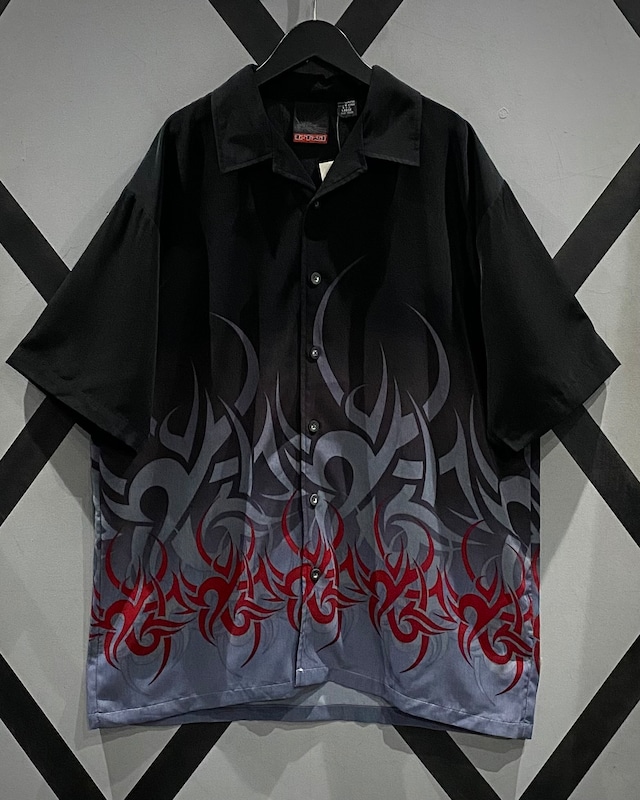 【X VINTAGE】Tribal Pattern Vintage Loose S/S Open Collar Shirt