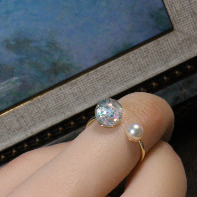 【抽選販売】新色追加【選べる8色】絵画と国産あこや真珠を纏う Lumière ring 【受注制作】