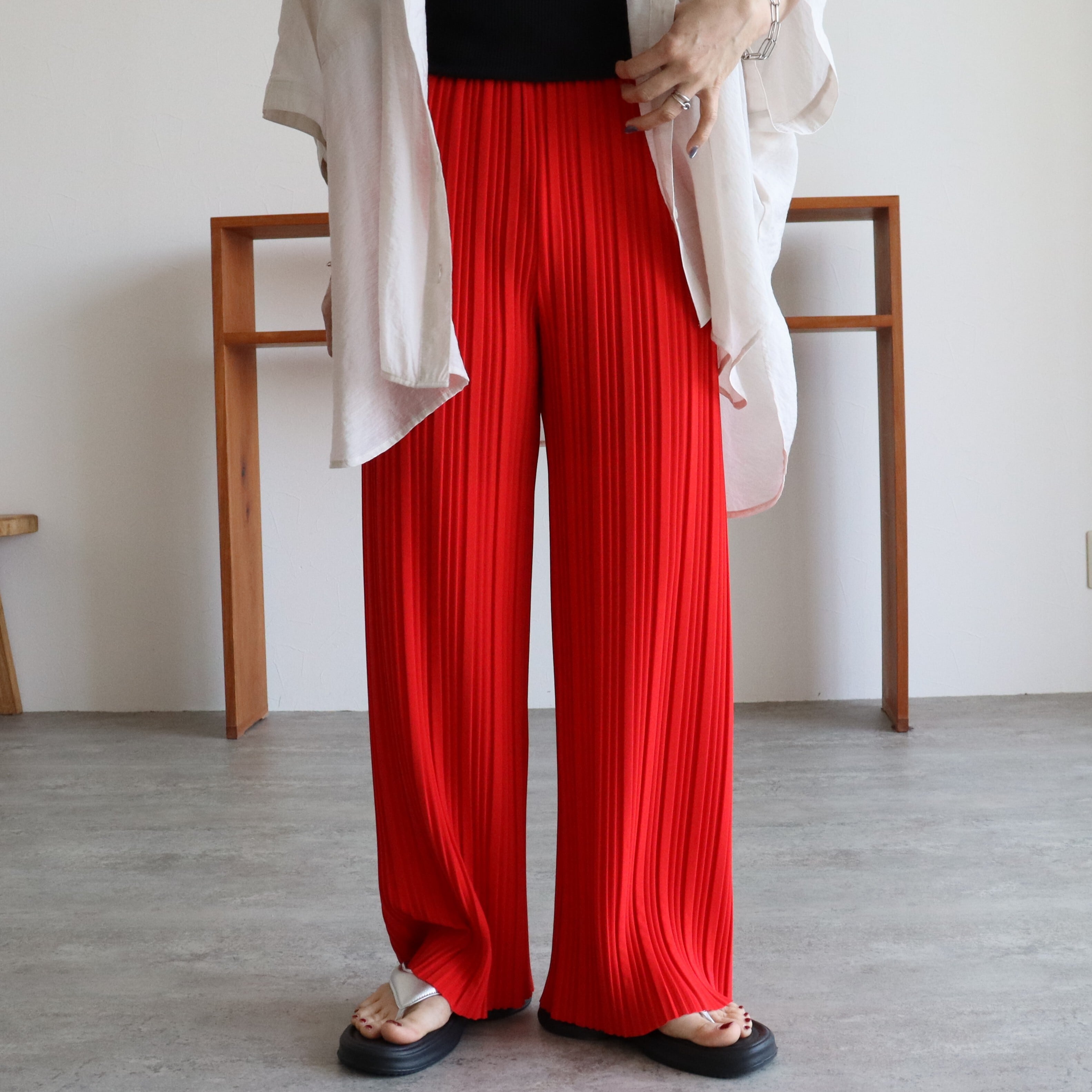 全骨格◎/体型拾わず美脚見え】ランダムプリーツパンツ【y2772-z