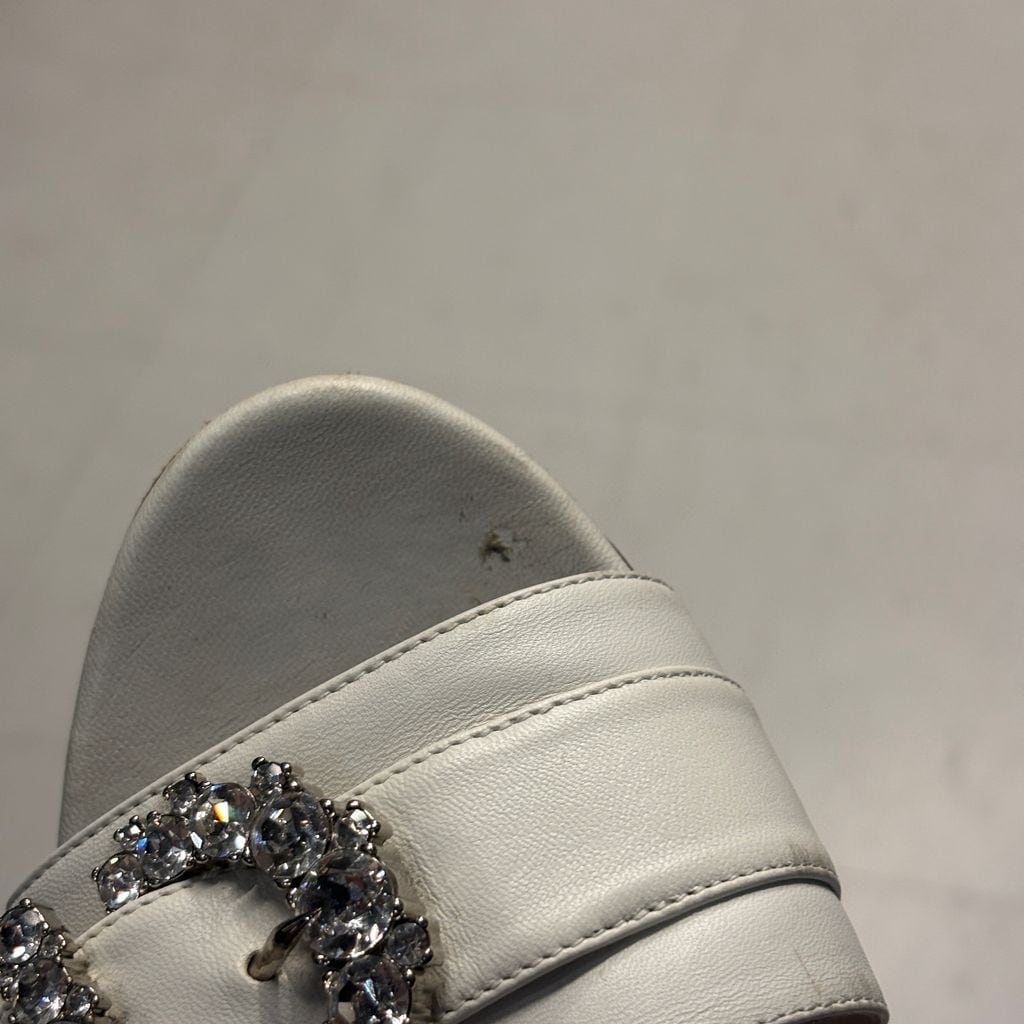 JIMMY CHOO ジミーチュウ Crystal Buckle Leather Mule Sandals