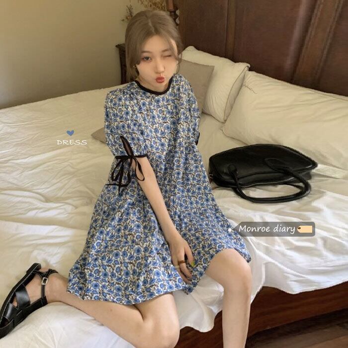 スリーブフローラルドレス サマーAラインスカート 大人ガーリー スウィート キュート カジュアル 夏物 花柄 モンロー68826539394