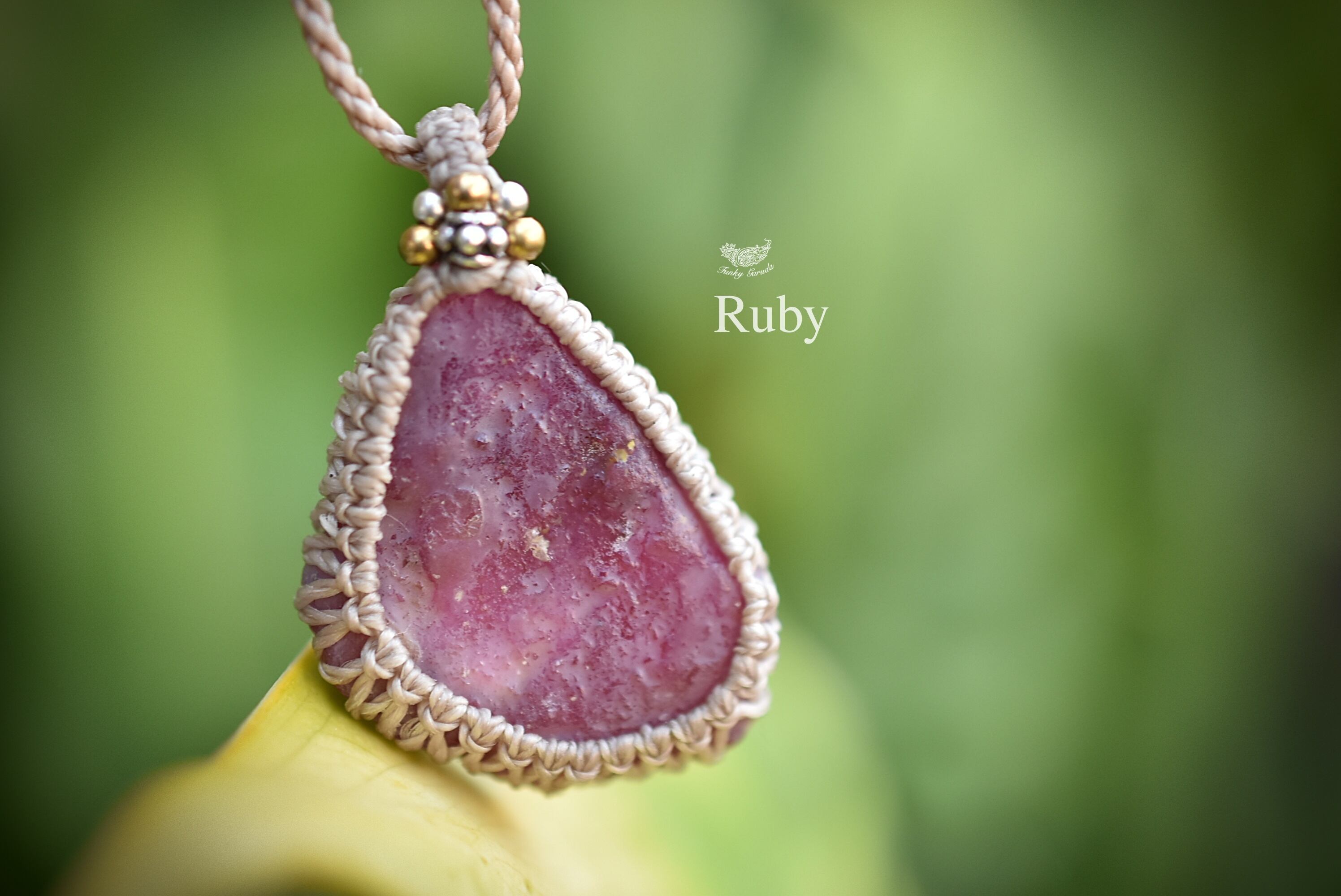 自然原石★ルビー マクラメネックレス1012