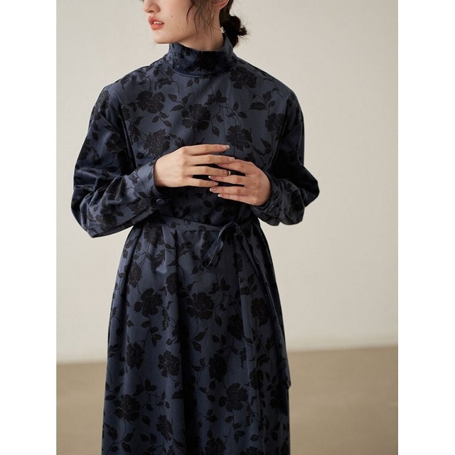 velvet floral print dress / 2colors 【20220121449】