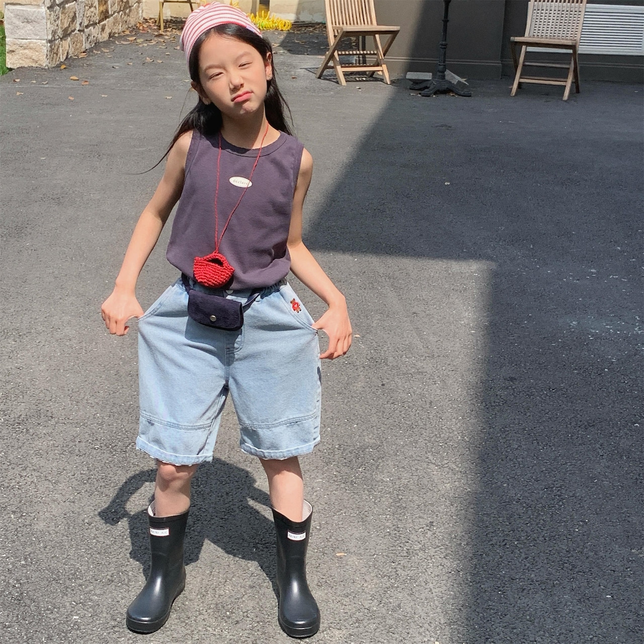夏熊柄デニムハーフパンツ