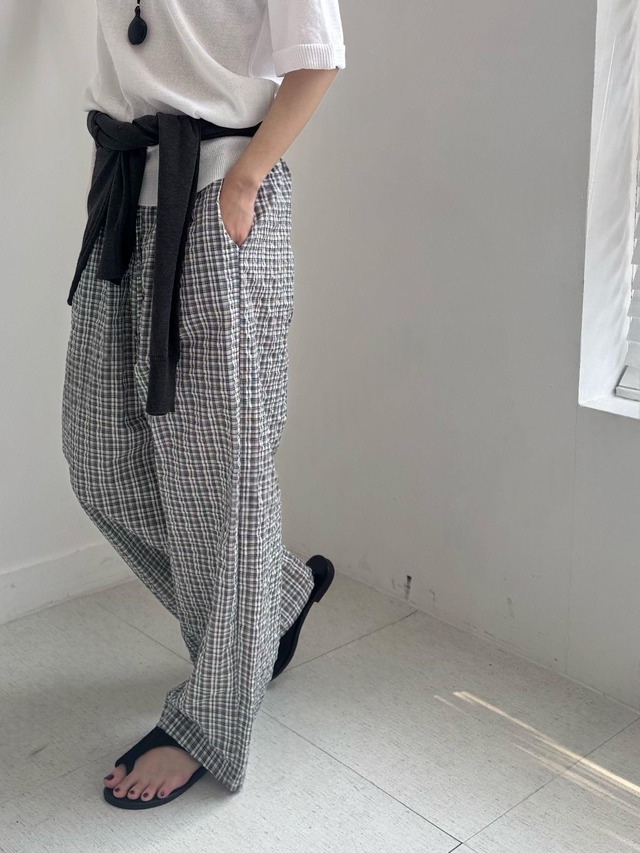 Crinkle Check Wide Pants