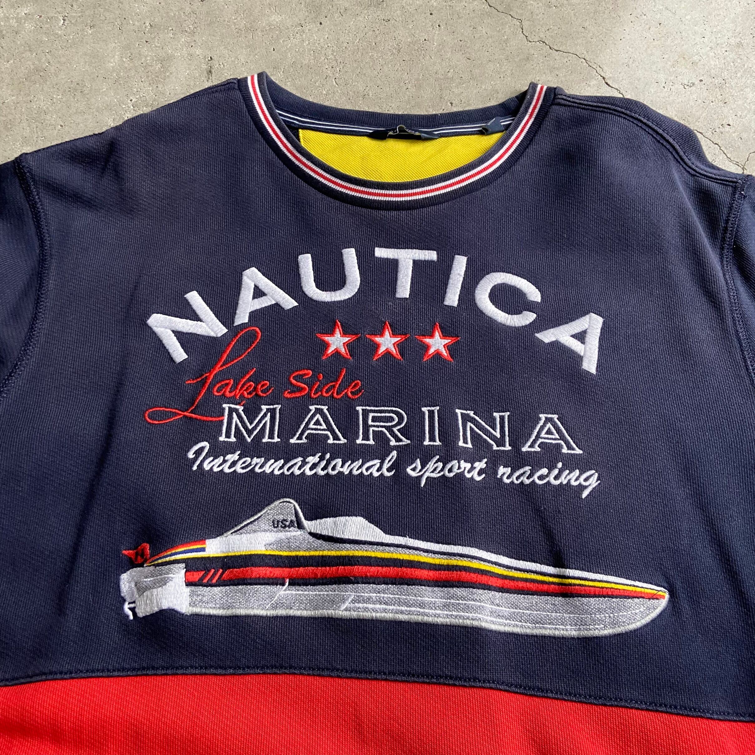 NAUTICA ノーティカ 切替 刺繍 スウェット メンズL 古着 トレーナー