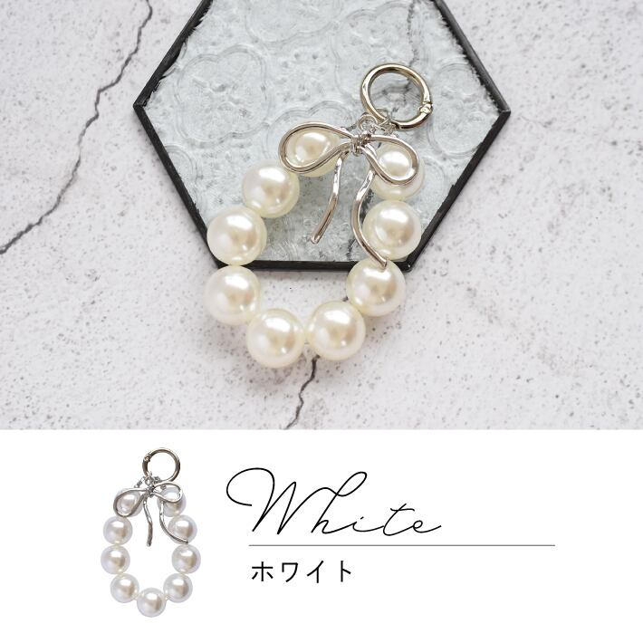 リボン パール チャーム メタル キーホルダー バッグチャーム