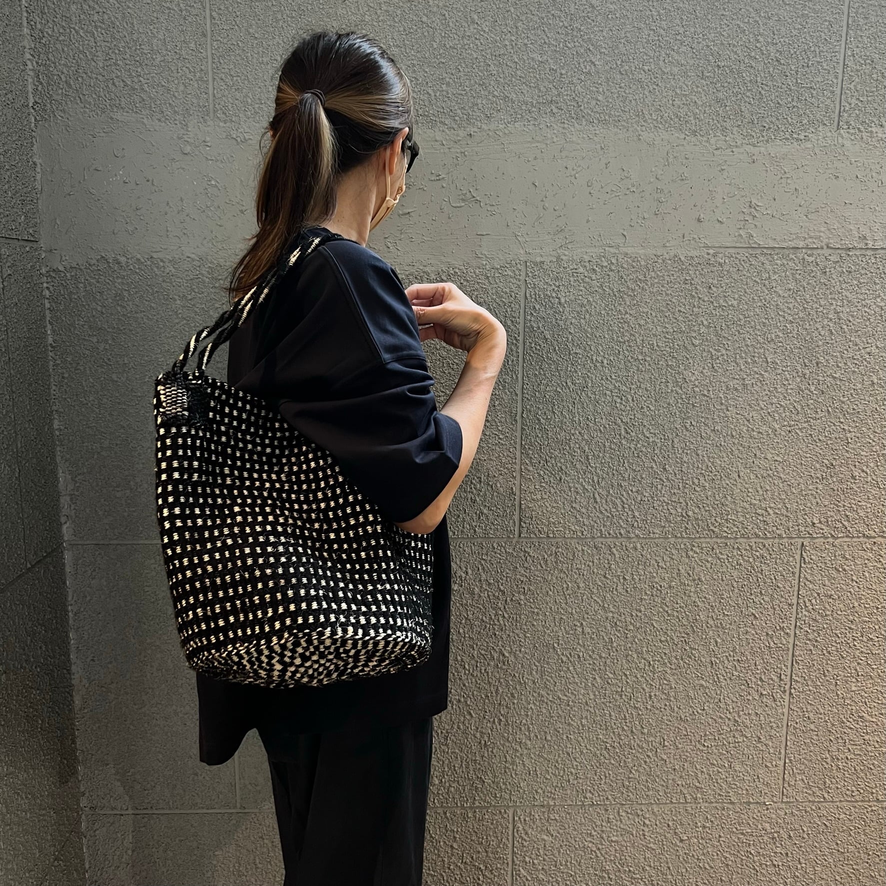 RECTANGLE : ギンガムサイザルバスケット ラージショルダー