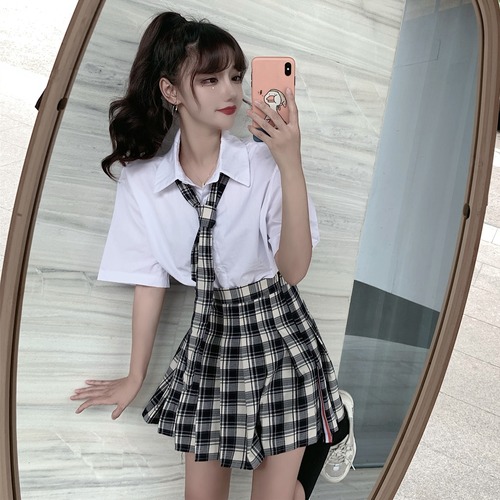 ✞ ガーリー♥制服☆シャツブラウス or チェック柄プリーツスカート レトロ ✞ゴスロリ SM ミリ 甘ロリ クラロリ 和ロリ エレガント 黒ロリ 姫ロリ 華ロリ BB-BB7960607