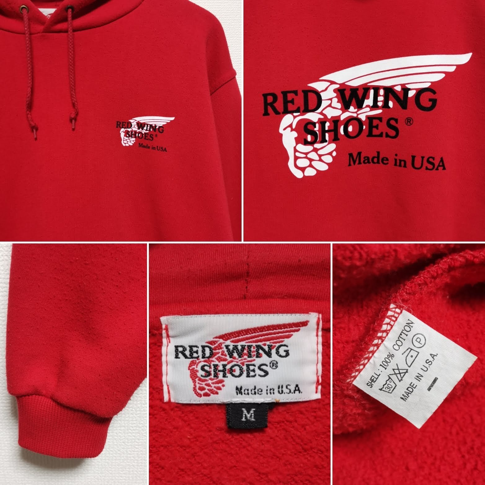 送料無料 M 90s レッドウィング REDWING スウェット パーカー 赤 USA製 