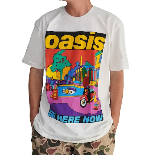 MUSIC TEE ミュージック ティー オアシス BE HERE NOW Tシャツ メンズ レディース Oasis バンドT ロックT オフィシャル 半袖 ホワイト 040437