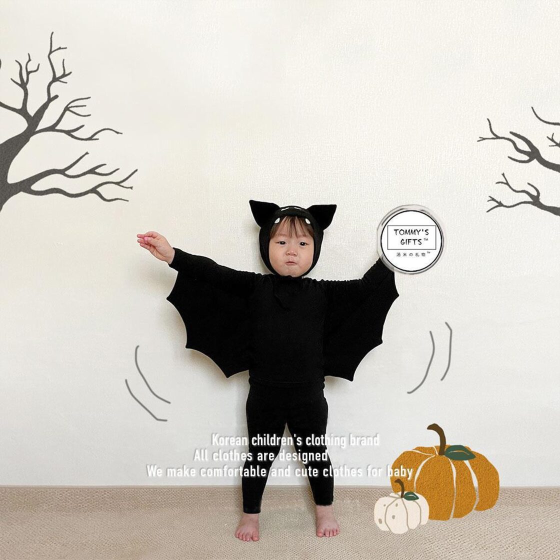 予約」73-100cm ハロウィン コウモリコスプレ トップス＋パンツ＋ 