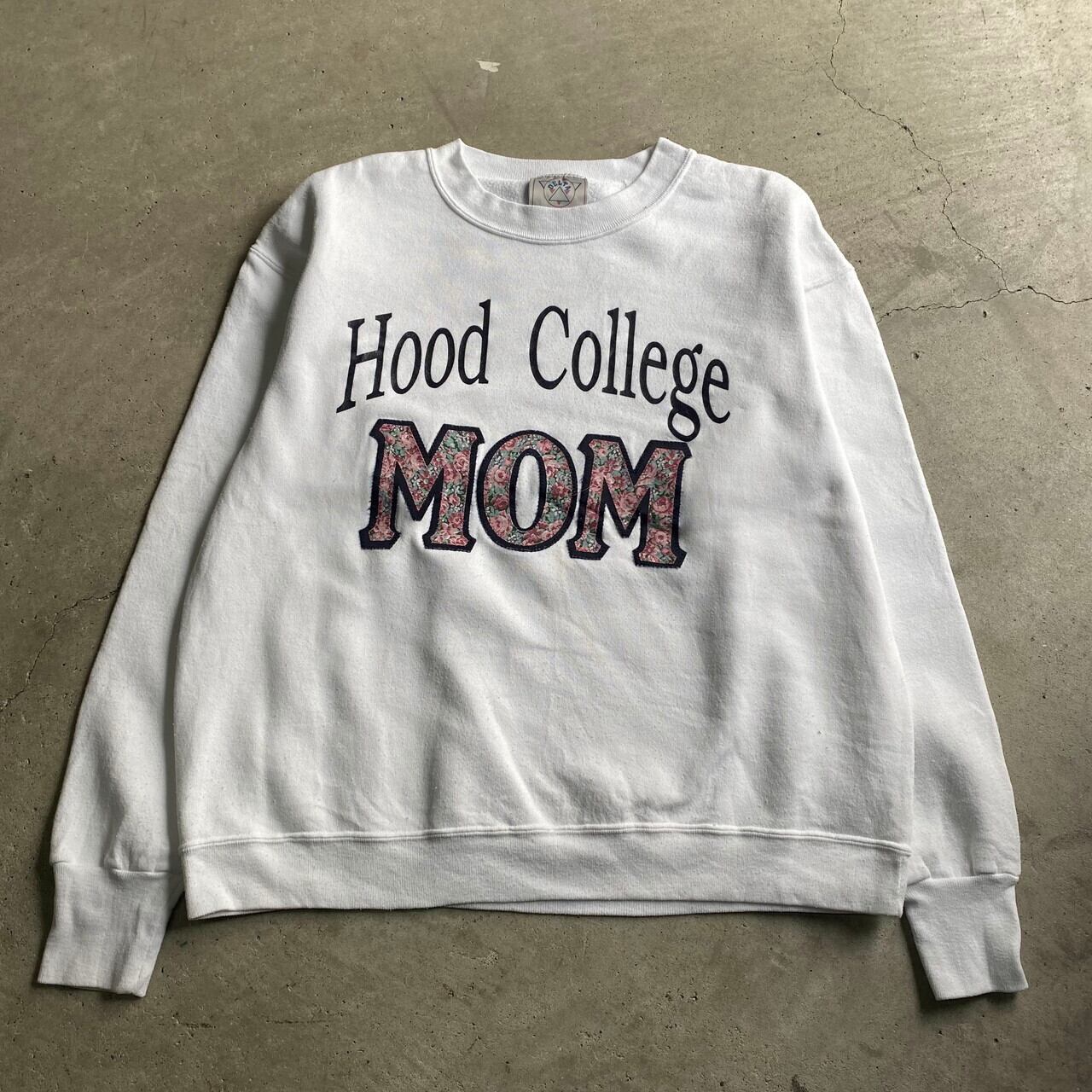 90年代 ヴィンテージ MOM カレッジ HOOD COLLEGE ロゴプリント ワッペン スウェットシャツ レディースXL相当 古着 トレーナー  ビンテージ ホワイト 白色 【スウェット】【P2000】 | cave 古着屋【公式】古着通販サイト