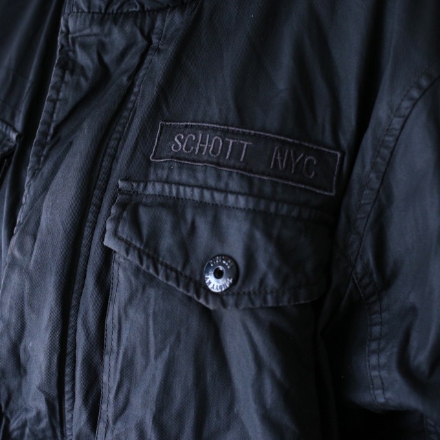 "schott" check lining pattern black tech jacket