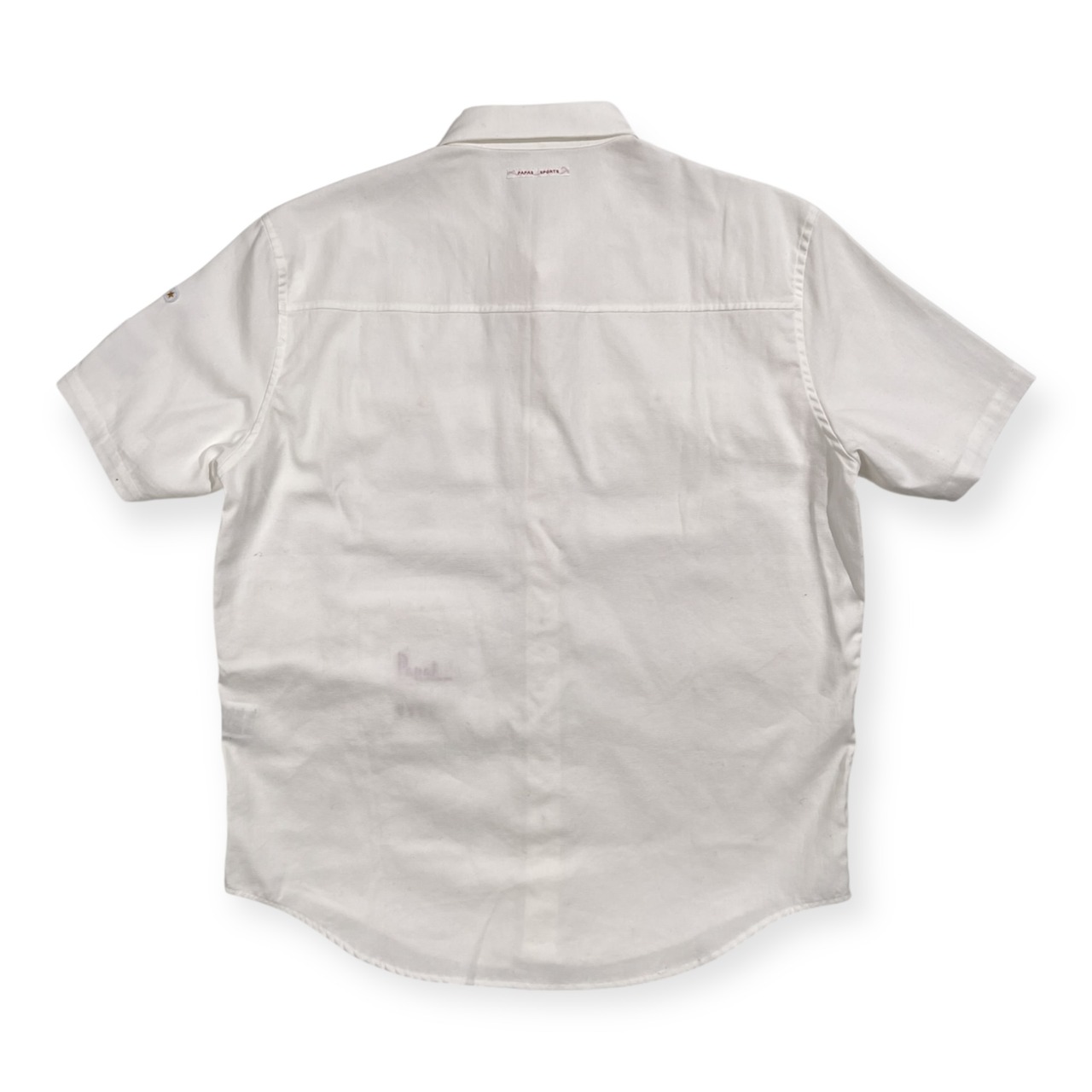 PAPAS パパス ワッペン付き スリーポケット 半袖シャツ リネン混 サイズ 48 M /ホワイト/麻混/メンズ/日本製