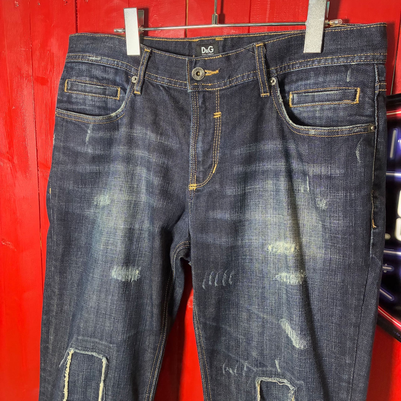 00s イタリア製 D&G DOLCE&GABBANA Y2Kダメージデニムパンツ　濃紺　ドルガバ　W34