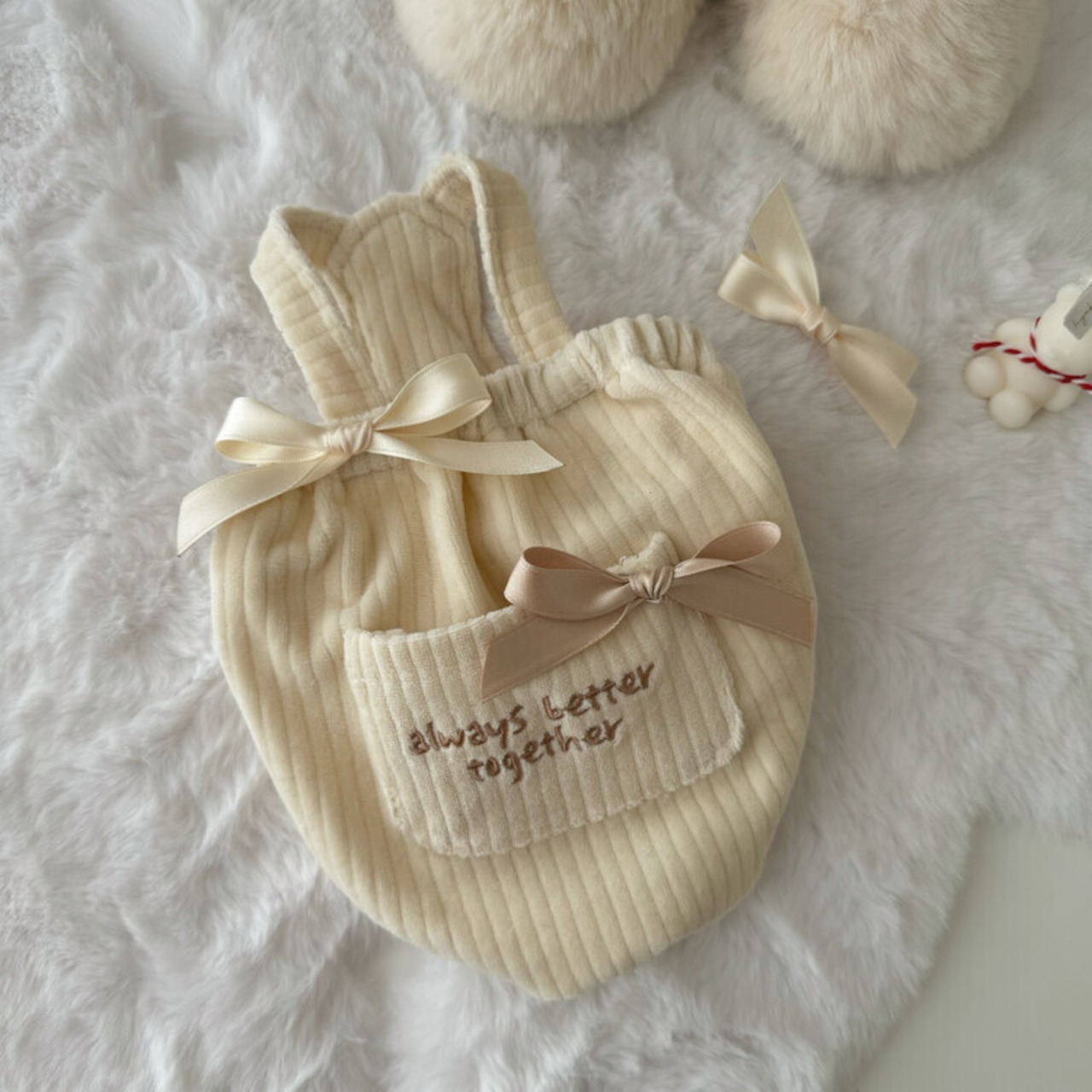 即納【cheese n mood】ベロアワンピース　(アイボリー)