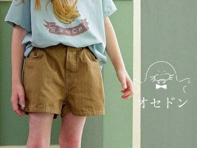 SN,STELLA】ステッチデニムショートパンツ ブラウン 80~100cm | 韓国