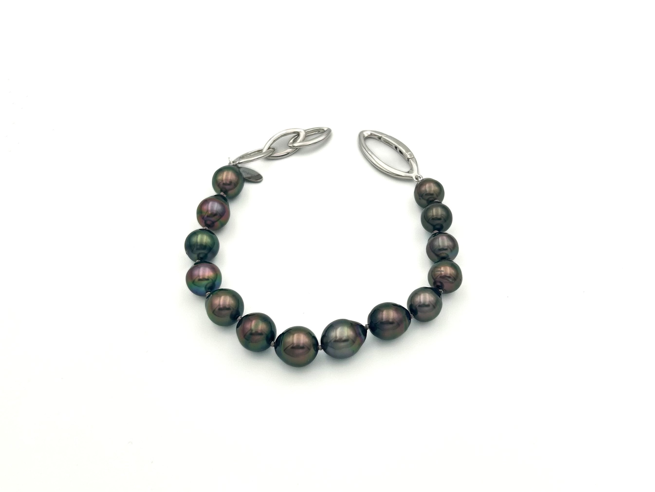 黒蝶真珠 ブレスレット 約9-10mm 458 BRISTOL] 黒蝶真珠ブレスレット （シルバーチェーン）M size | 株式
