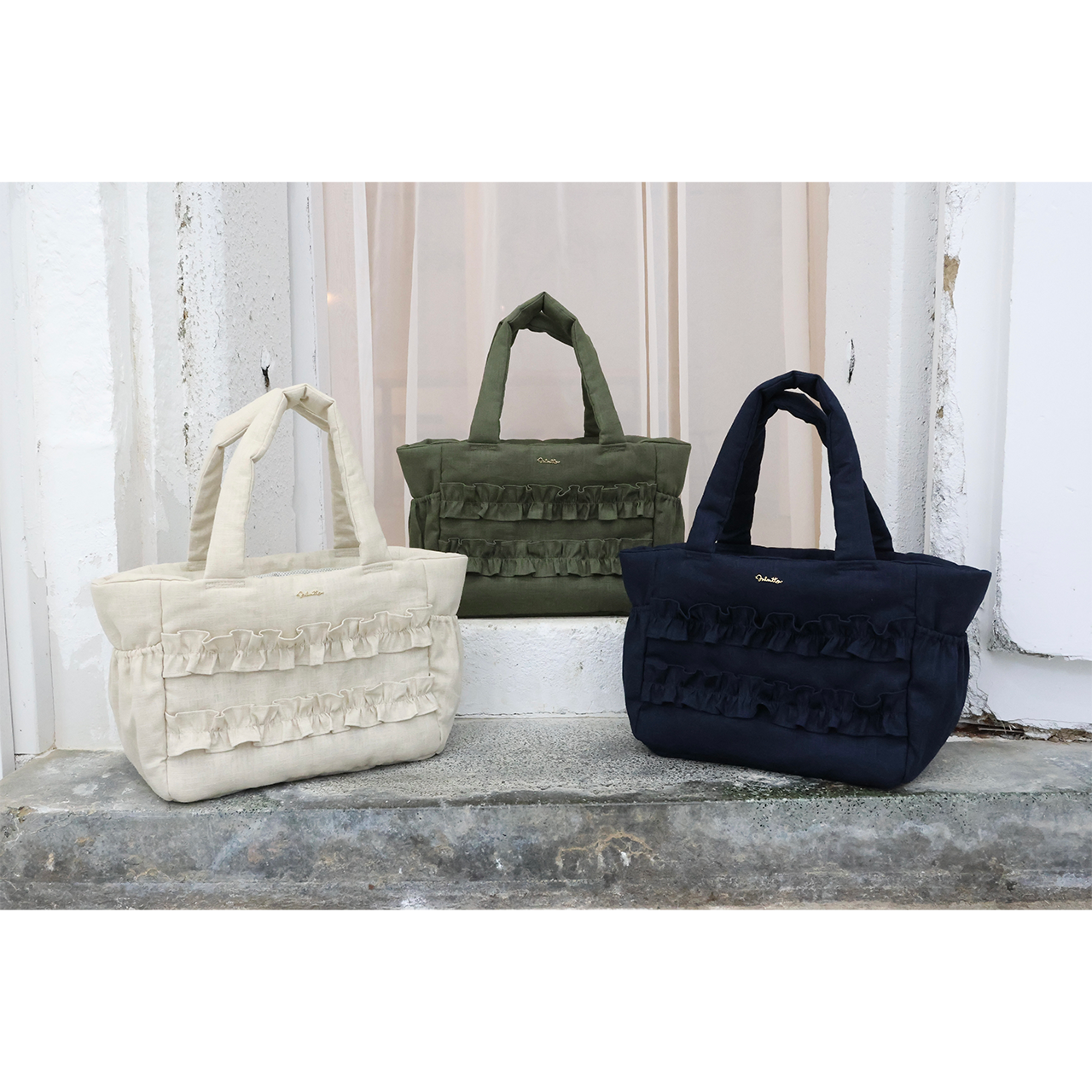 Side Pocket Linen Ruffle Bag - Sサイズ