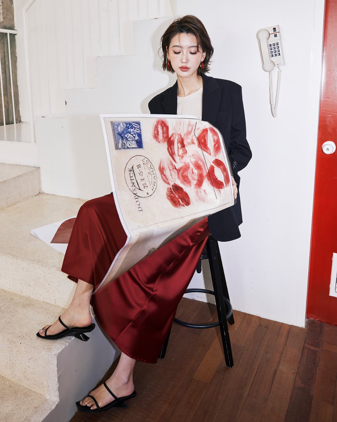 サテンロングフレアスカート S26133