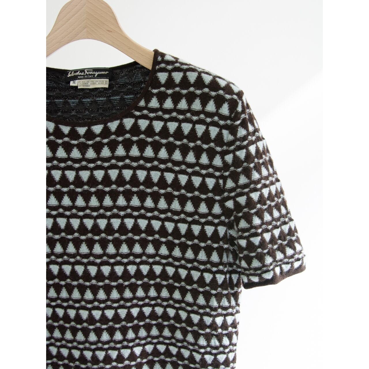 【Salvatore Ferragamo】Made in Italy Wool-Cashmere H/S Sweater（サルヴァトーレ フェラガモ イタリア製 半袖ウールカシミヤセーター ダブルフェイスニットプルオーバー）