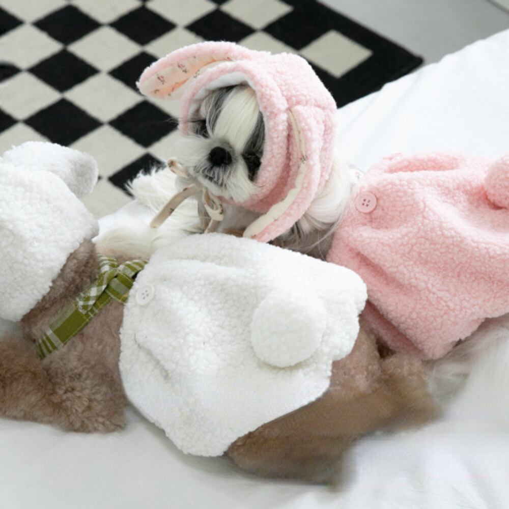 秋冬 XS~XL 2色】うさ耳 もこもこ ワンピース /犬服 犬の服 ドッグ