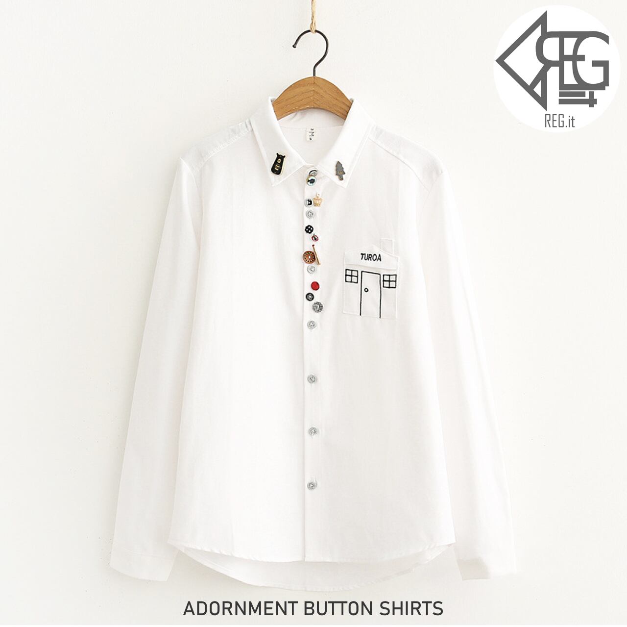Regit 即納 Adornment Button Shirts 韓国ファッション 森ガール おしゃれ シャツ 白シャツ かわいいシャツ ユニーク 個性的なファッション Regit Regit 即納 Adornment Button Shirts 韓国ファッション 森ガール おしゃれ シャツ 白シャツ かわいいシャツ ユニーク 個性的なファッション Regit