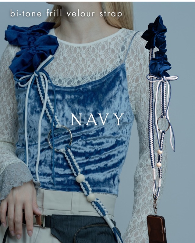 bi-tone frill velour strap Navy