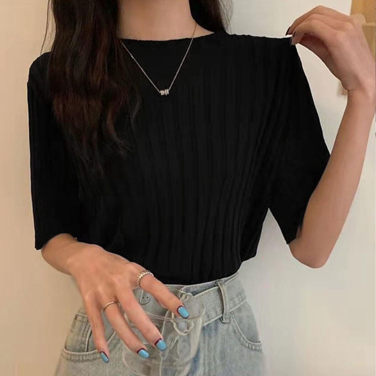 ニット 半袖 トップス レディース 春夏 韓国 きれいめ シンプル 大人 カジュアル リブニット 着回し サマーニット 薄手 オフィスカジュアル 通勤 ビジネス 大人可愛い 大人女子