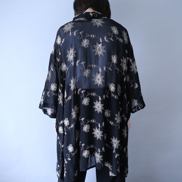 "刺繍" over wide silhouette black mode h/s see-through shirt