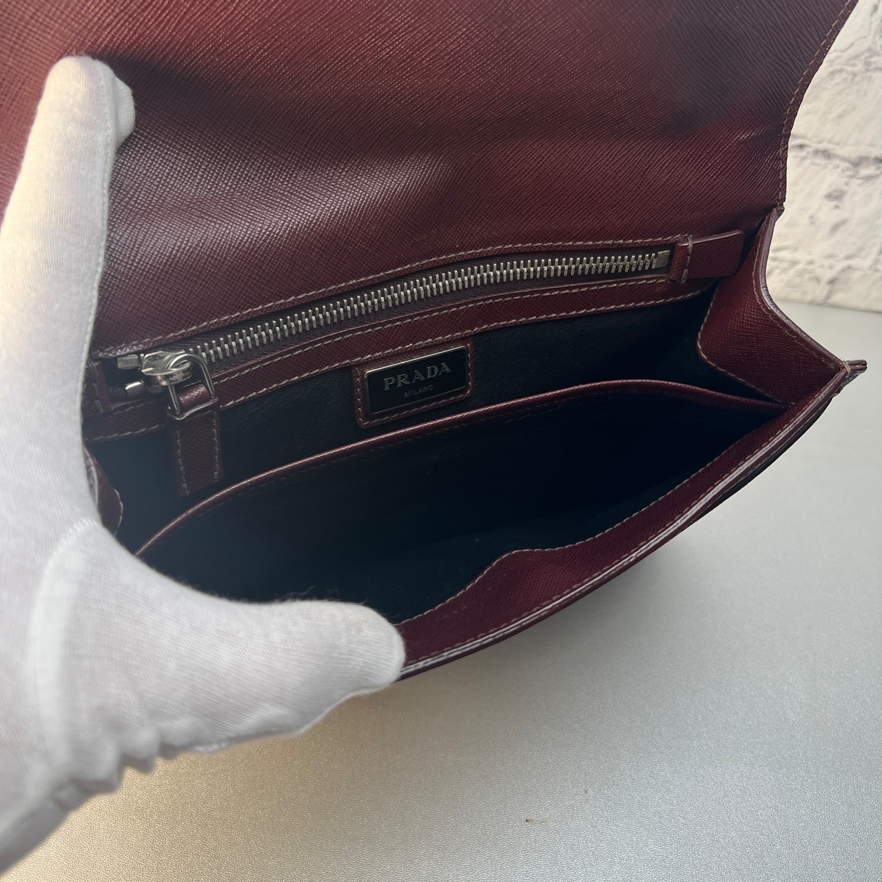 【最終処分SALE】PRADA プラダ  レザー クラッチバッグ ブラウン A-10845