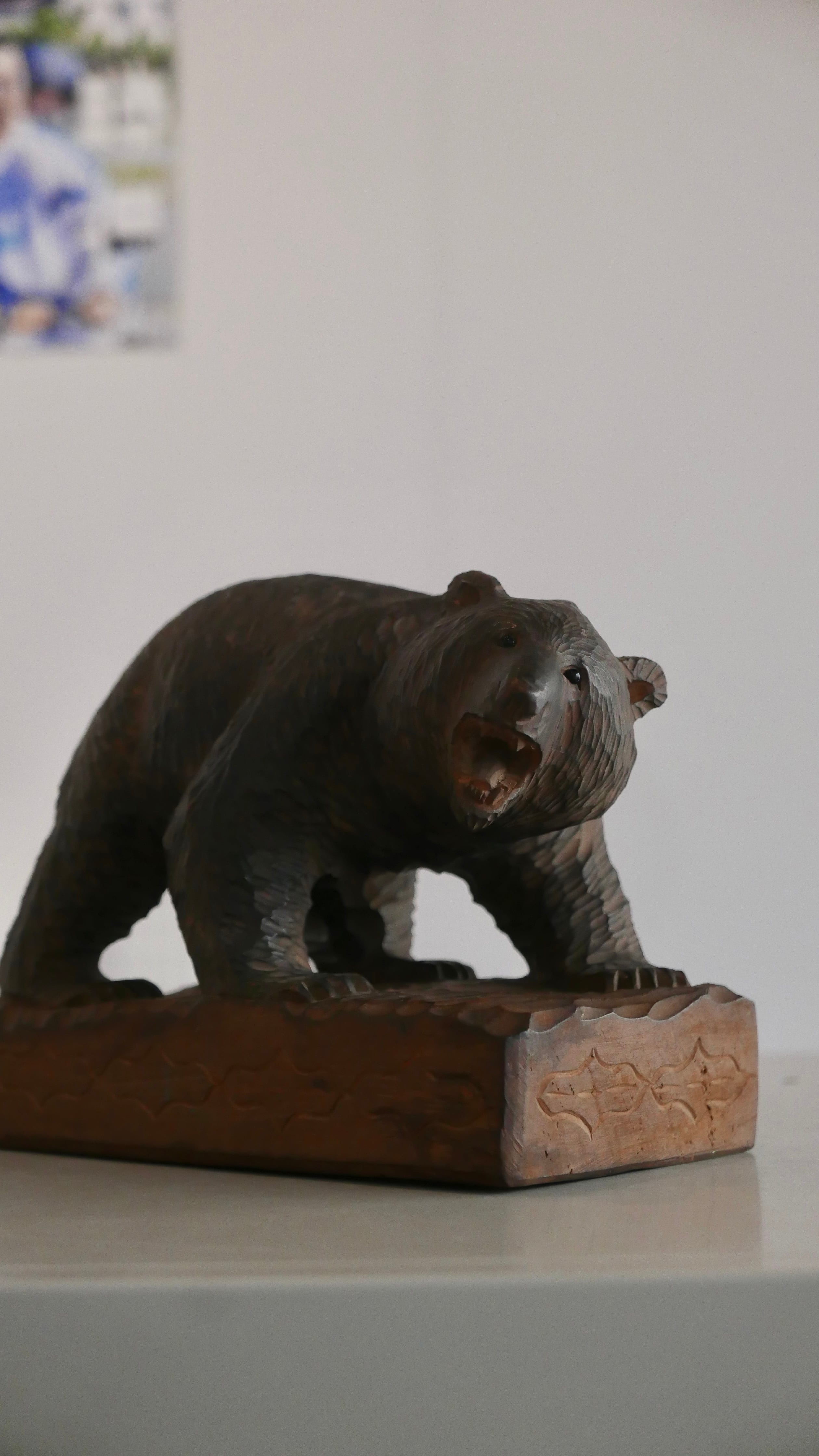 vintage wooden bear with base