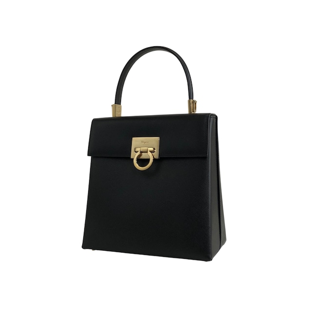Salvatore Ferragamo サルヴァトーレ フェラガモ ハンドバッグ ブラック ガンチーニ レザー 型押し 2way vintage ヴィンテージ オールド zaxbv3
