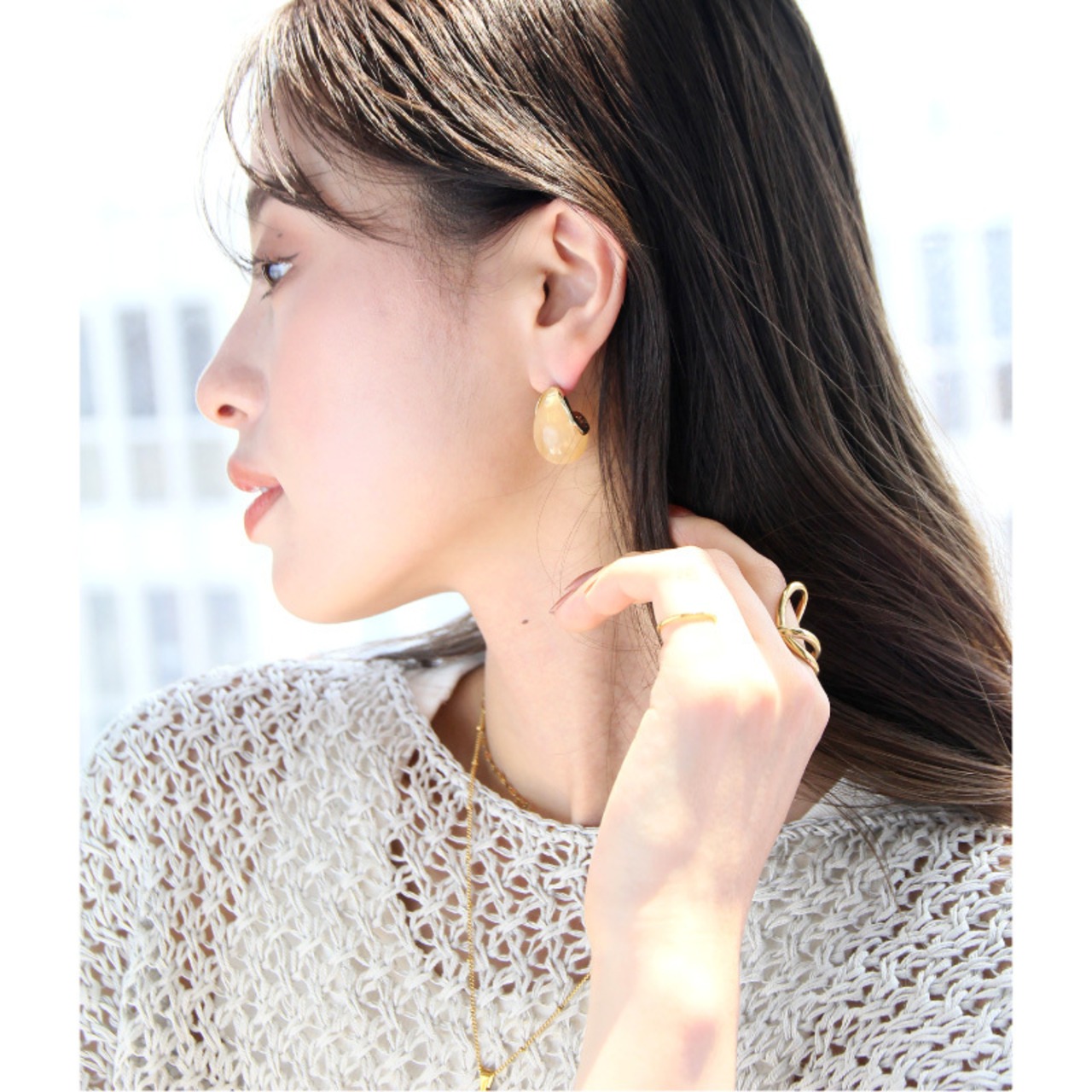 ＊【ネコポス便】ピアス ドロップマーブルピアス 合金 女性 大人 アクセ マーブル ベージュ　1834 ブラウン グリーン ベッコウ マーブル模様 アクリル クリア