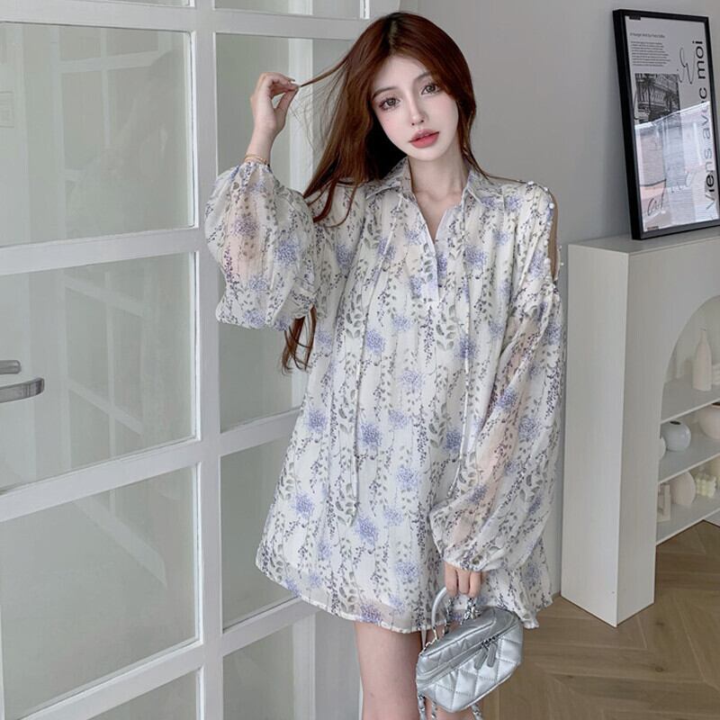 フローラルドレス サマーシャツ スカート 大人ガーリー スウィート キュート カジュアル 夏物 花柄 オフショルダー ガールズファッション93416175431