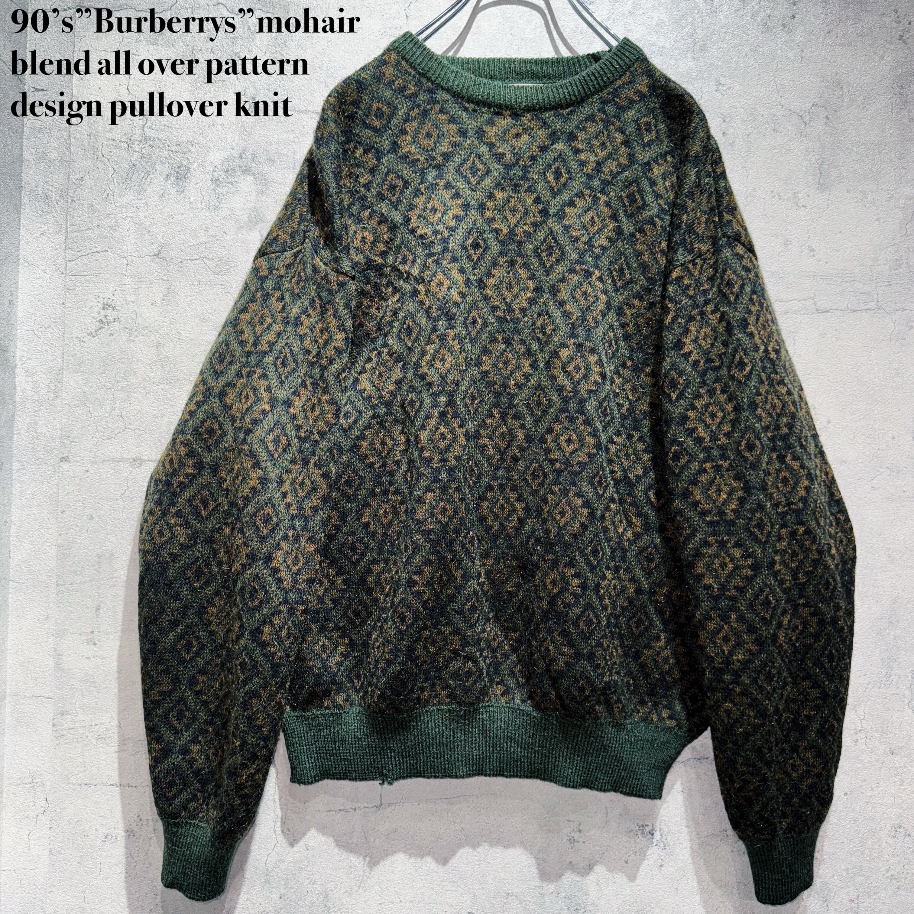 90’s”Burberrys”mohair blend all over pattern design pullover knit