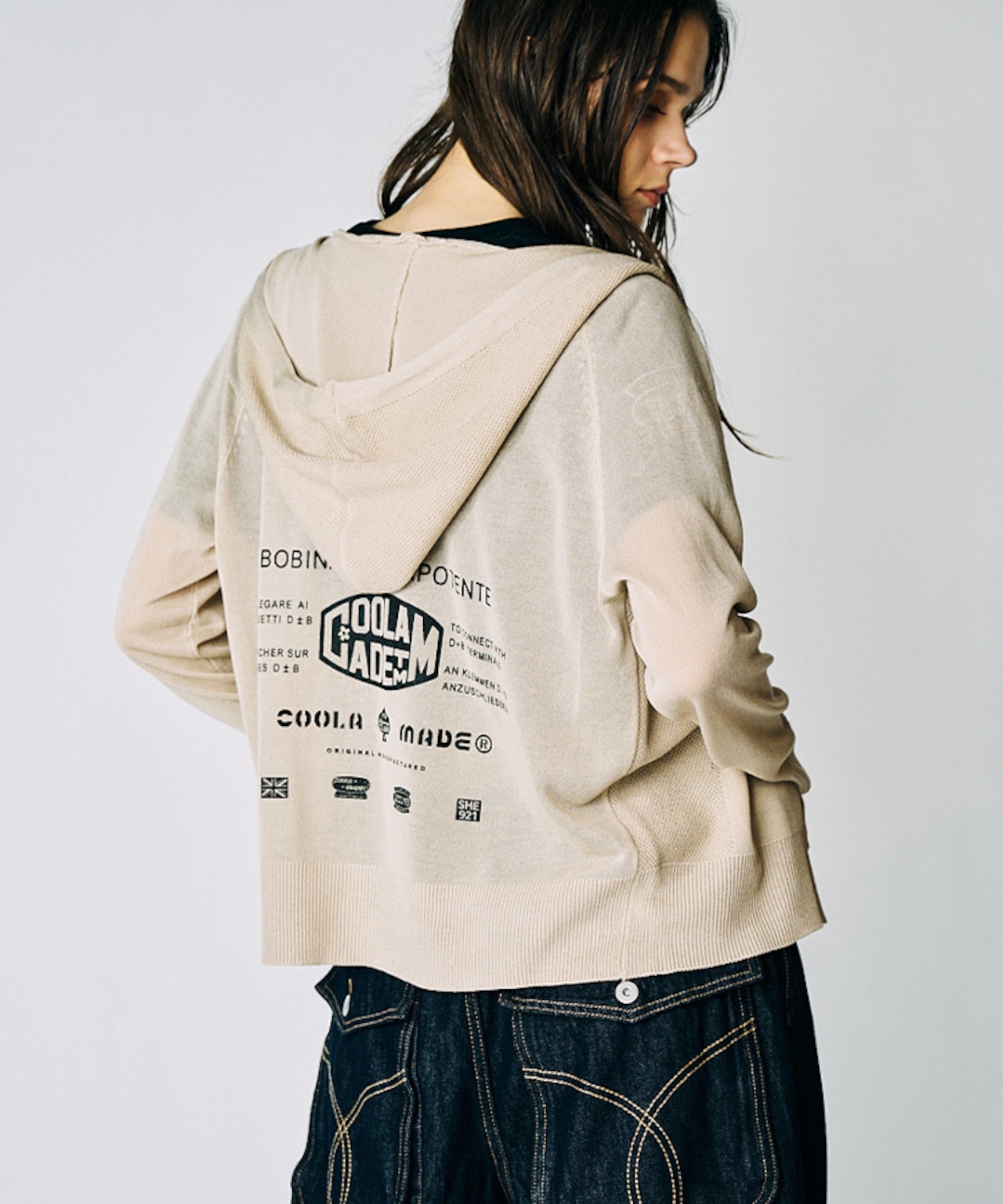 COOLAバックプリントジップアップフーディー (BEIGE) CQ-49015