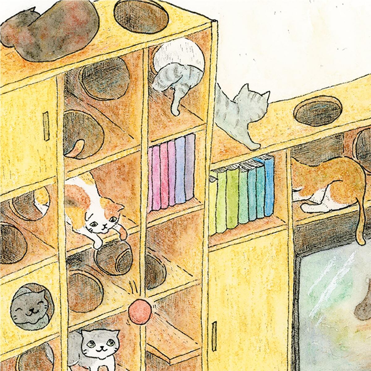 ポストカード 猫部屋 / グッズ 部屋 水彩 イラスト 猫 絵本風 | きのこ