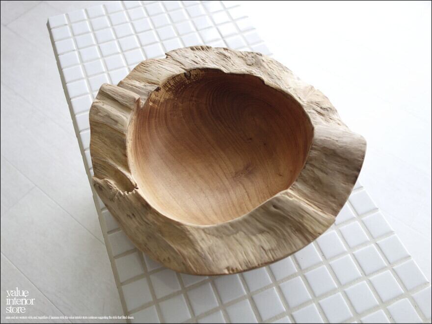 チーク総無垢プリミティブトレイ 飾り鉢N25cm ボウル 小物入れ ナチュラル 天然木 ボウル 鉢 入れ物 天然オイル仕上げ 世界三大銘木