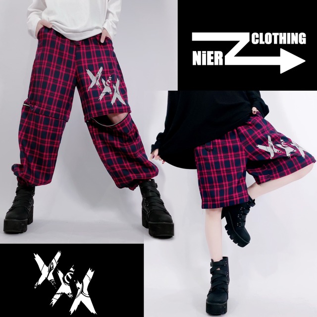 RED CHECKERED CONVERTIBLE PANTS【ベルト付き】