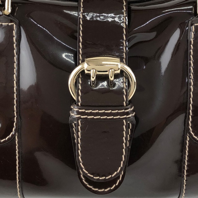 GUCCI グッチ ハンドバッグ ブラウン ベルト リボン エナメル ボストンバッグ vintage ヴィンテージ オールド dan4kc