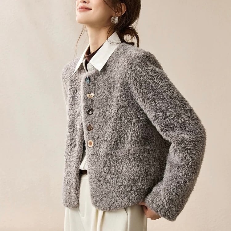 ボタンフロント ヒップ丈 長袖 ニット ジャケット YH9665