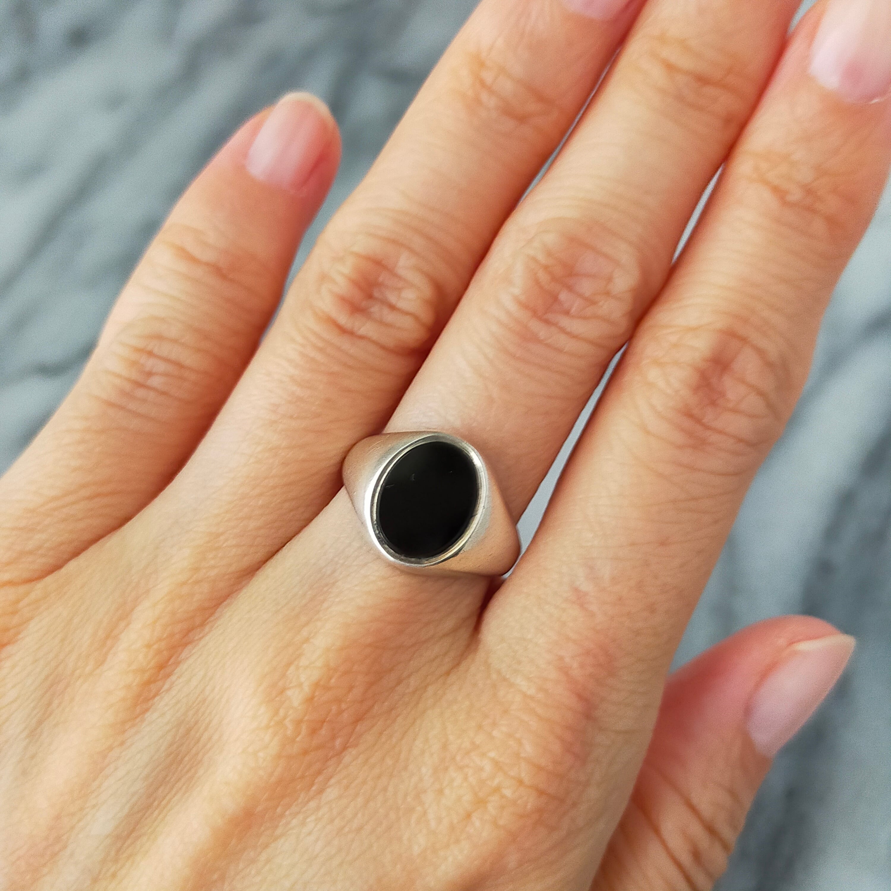 英国 1976年 ヴィンテージ 925スターリングシルバー オニキス  