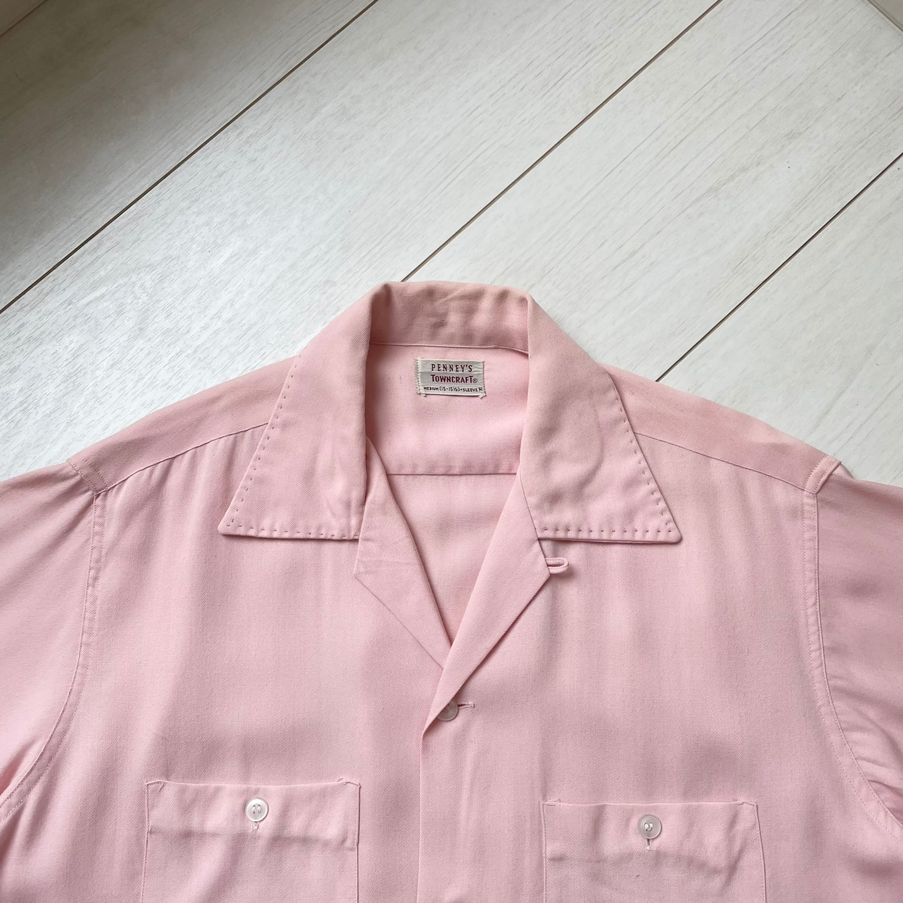 sizeM 50s 薄ピンク TOWNCRAFT ビンテージ レーヨンシャツ 開襟シャツ