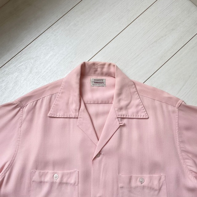 sizeM 50s 薄ピンク TOWNCRAFT ビンテージ レーヨンシャツ 開襟シャツ 