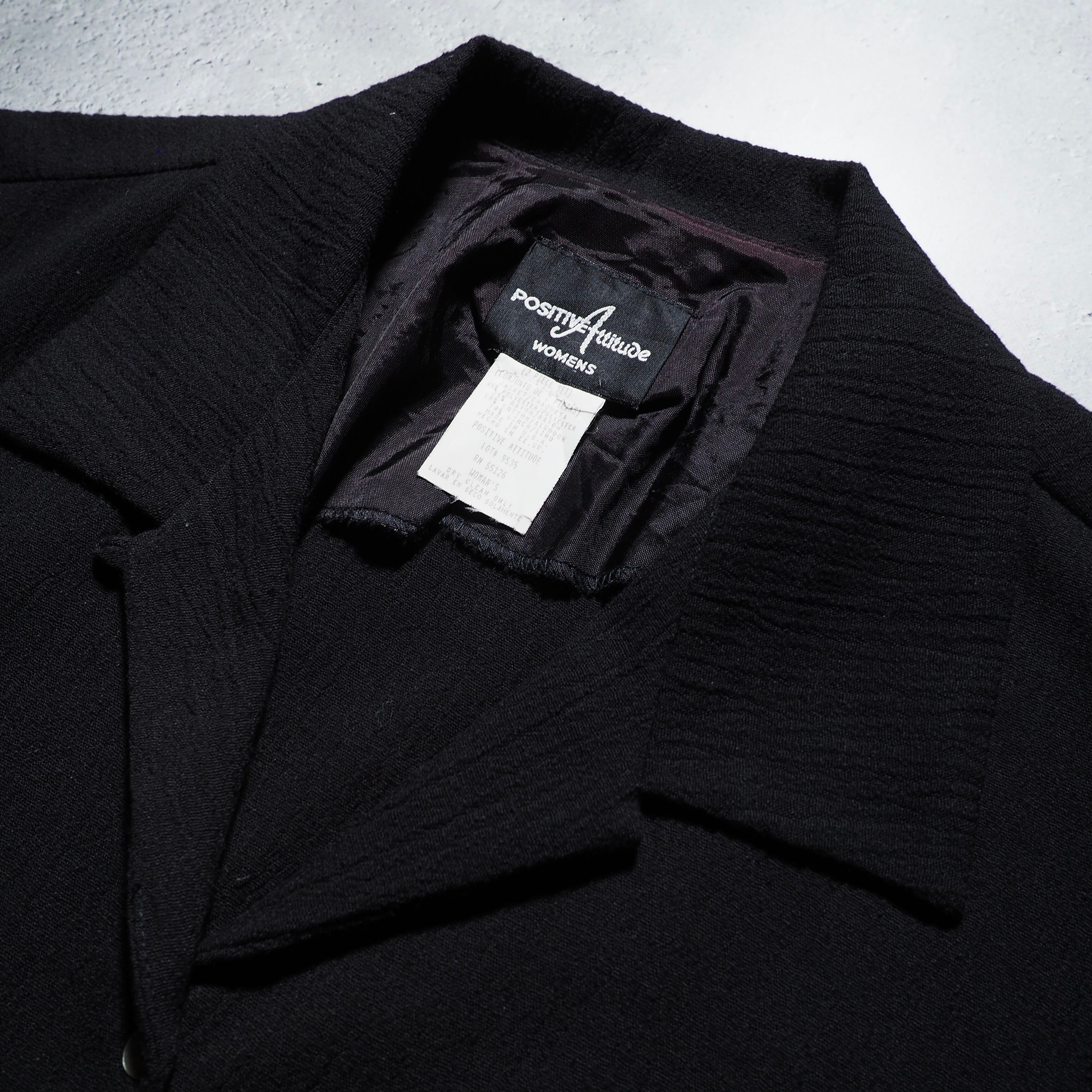 1990s Black mode pleats × Flower embroidery vintage SS open collar shirt (made in Usa)